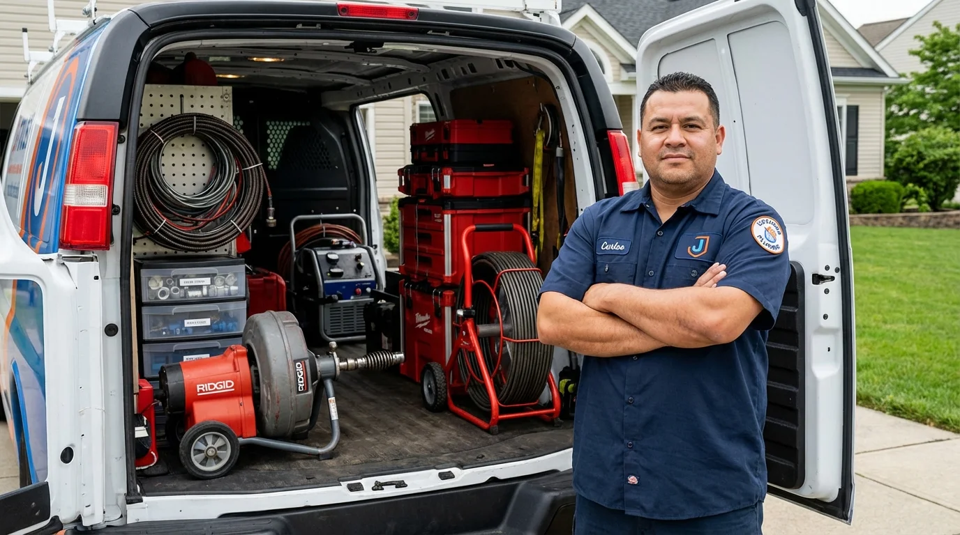 Professional drain cleaning equipment and Johns Plumbing LLC plumber in Black Lick
