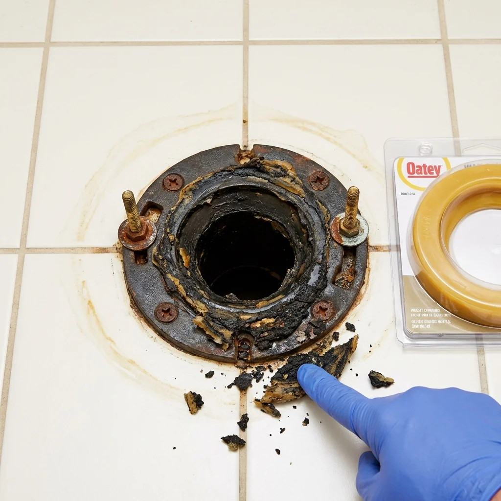Failed wax ring showing water seepage at the base of a toilet in a Black Lick, PA home