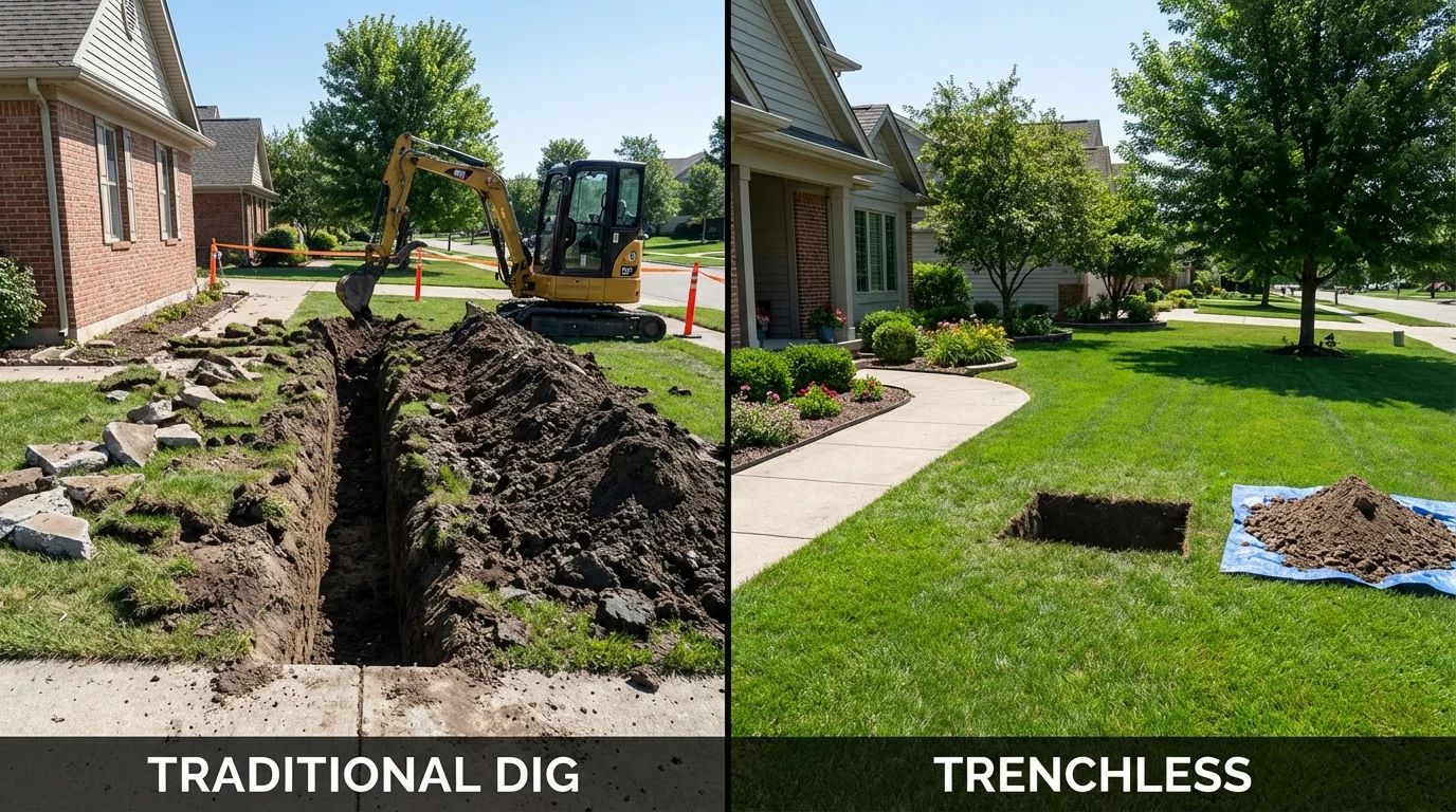 Trenchless sewer repair with minimal yard damage versus traditional excavation in Black Lick, PA
